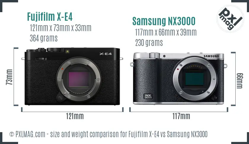 Fujifilm X-E4 vs Samsung NX3000 size comparison