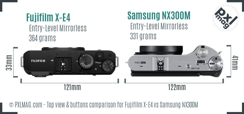 Fujifilm X-E4 vs Samsung NX300M top view buttons comparison