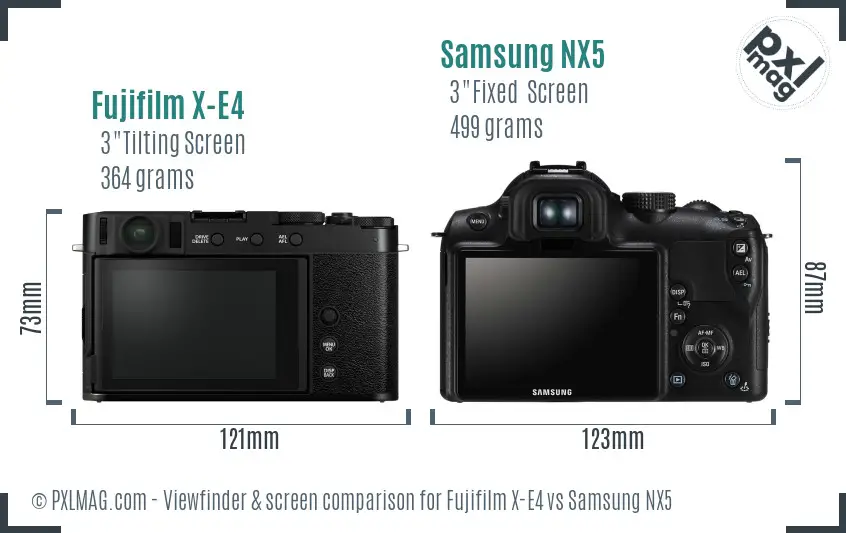 Fujifilm X-E4 vs Samsung NX5 Screen and Viewfinder comparison