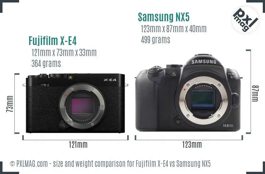 Fujifilm X-E4 vs Samsung NX5 size comparison
