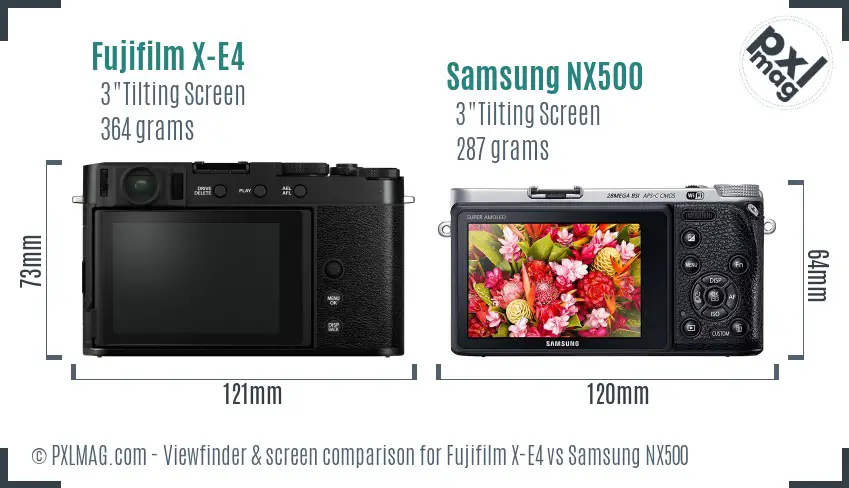 Fujifilm X-E4 vs Samsung NX500 Screen and Viewfinder comparison