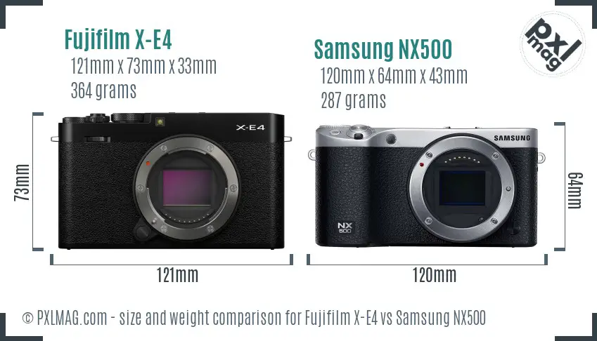 Fujifilm X-E4 vs Samsung NX500 size comparison