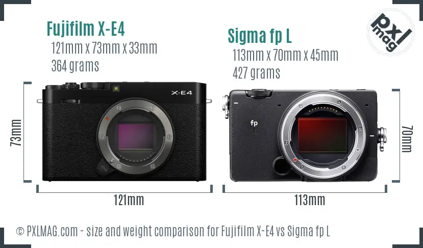 Fujifilm X-E4 vs Sigma fp L size comparison