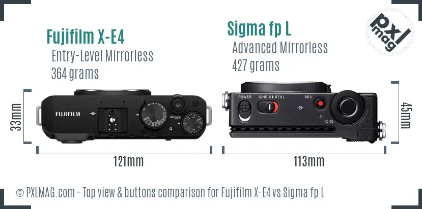 Fujifilm X-E4 vs Sigma fp L top view buttons comparison