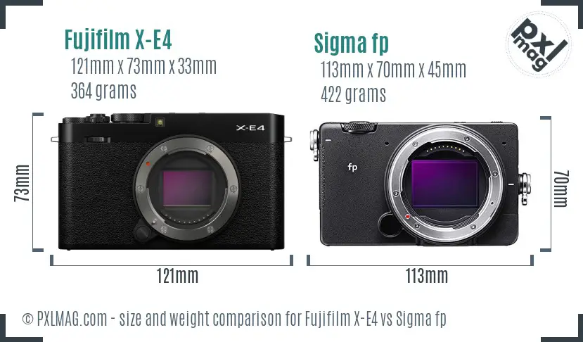 Fujifilm X-E4 vs Sigma fp size comparison