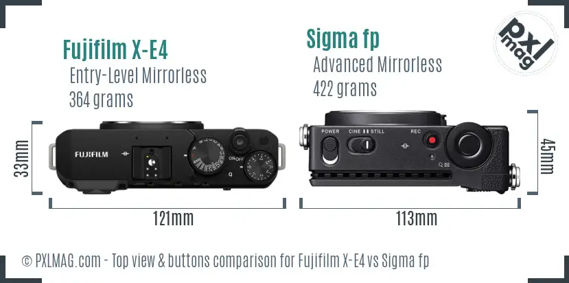 Fujifilm X-E4 vs Sigma fp top view buttons comparison