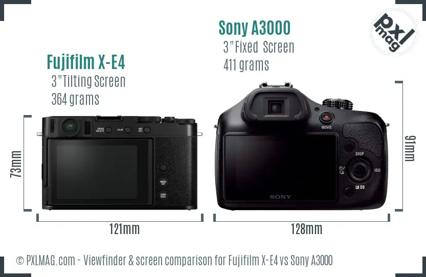 Fujifilm X-E4 vs Sony A3000 Screen and Viewfinder comparison