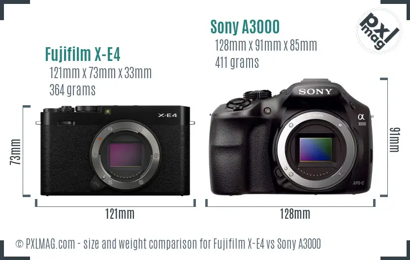 Fujifilm X-E4 vs Sony A3000 size comparison