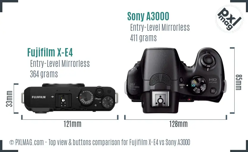 Fujifilm X-E4 vs Sony A3000 top view buttons comparison