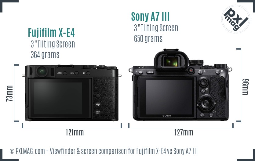 Fujifilm X-E4 vs Sony A7 III Screen and Viewfinder comparison
