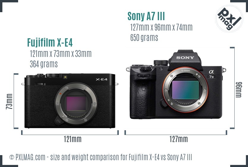 Fujifilm X-E4 vs Sony A7 III size comparison