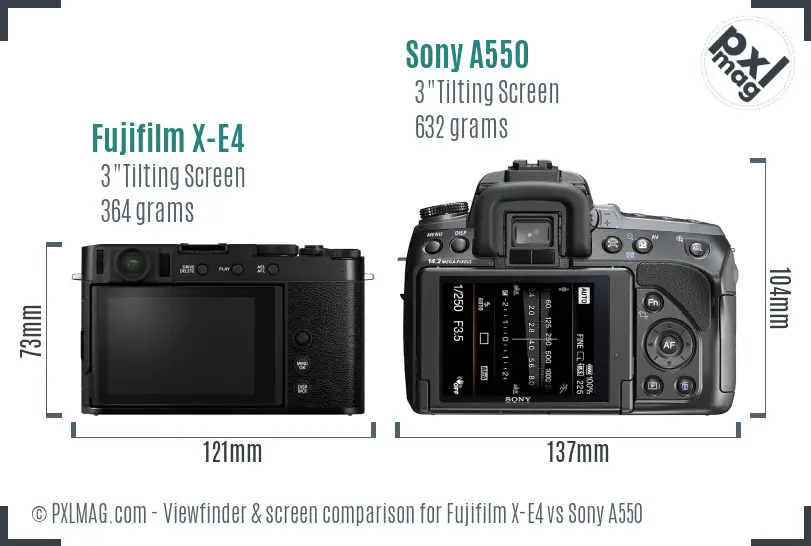 Fujifilm X-E4 vs Sony A550 Screen and Viewfinder comparison