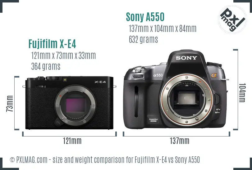 Fujifilm X-E4 vs Sony A550 size comparison