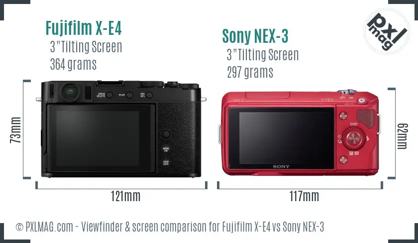 Fujifilm X-E4 vs Sony NEX-3 Screen and Viewfinder comparison