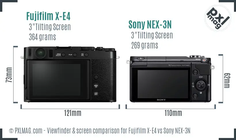 Fujifilm X-E4 vs Sony NEX-3N Screen and Viewfinder comparison