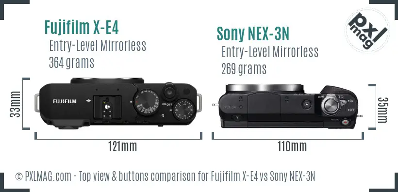 Fujifilm X-E4 vs Sony NEX-3N top view buttons comparison