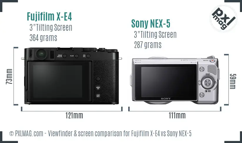 Fujifilm X-E4 vs Sony NEX-5 Screen and Viewfinder comparison