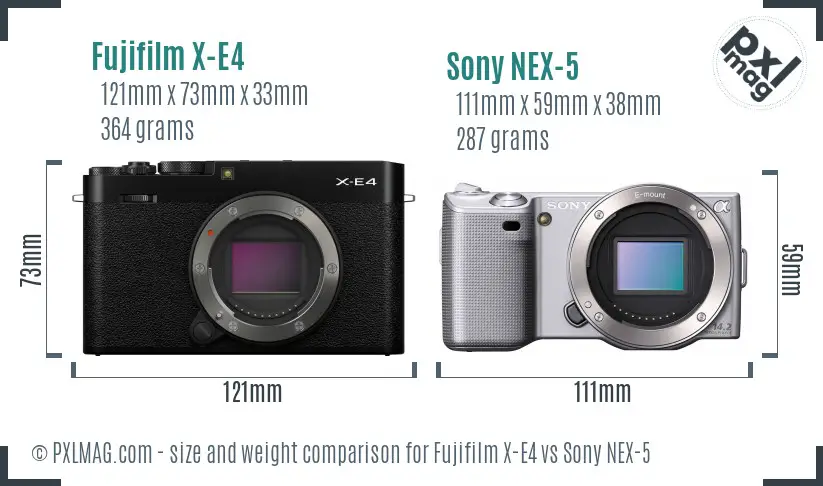 Fujifilm X-E4 vs Sony NEX-5 size comparison