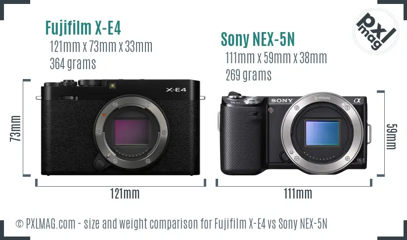 Fujifilm X-E4 vs Sony NEX-5N size comparison
