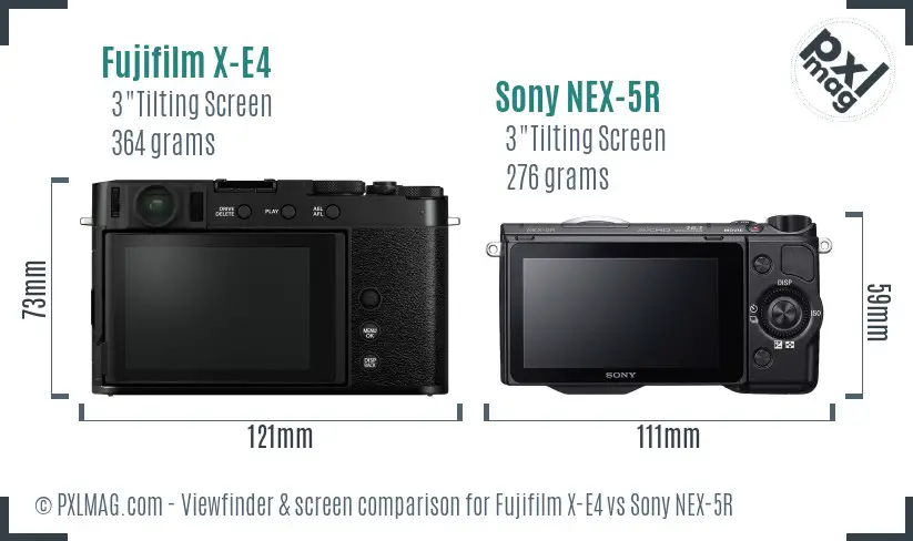 Fujifilm X-E4 vs Sony NEX-5R Screen and Viewfinder comparison