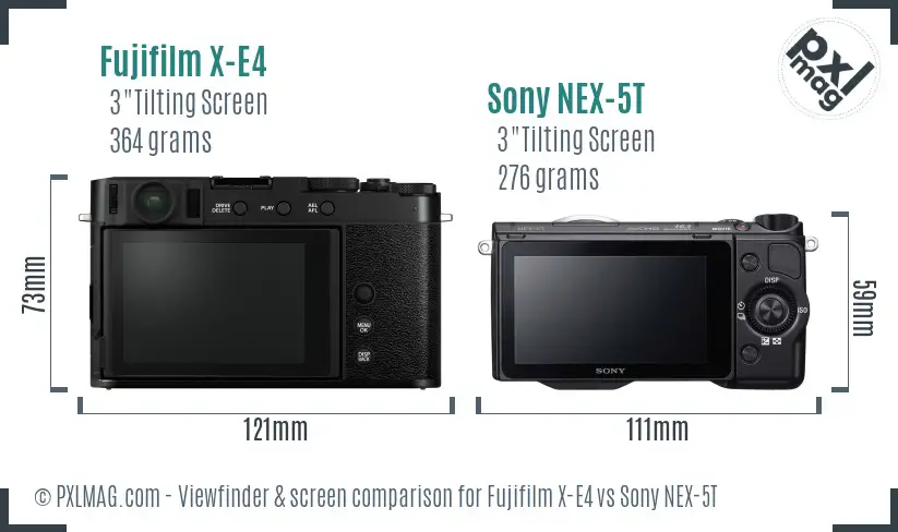 Fujifilm X-E4 vs Sony NEX-5T Screen and Viewfinder comparison