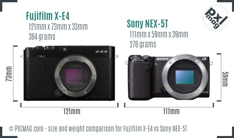 Fujifilm X-E4 vs Sony NEX-5T size comparison