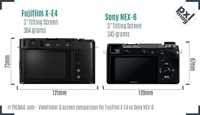 Fujifilm X-E4 vs Sony NEX-6 Screen and Viewfinder comparison