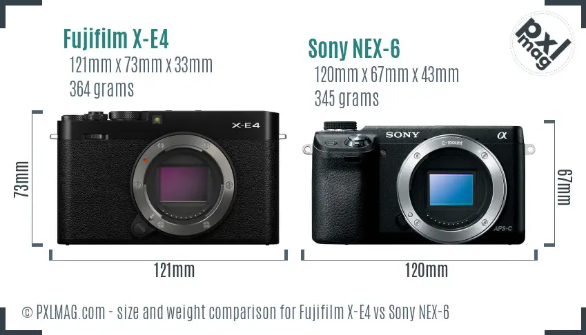 Fujifilm X-E4 vs Sony NEX-6 size comparison