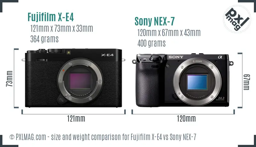 Fujifilm X-E4 vs Sony NEX-7 size comparison