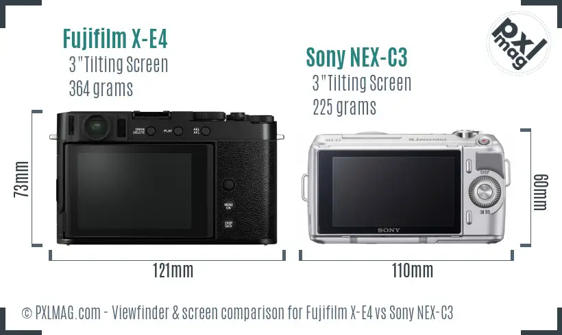 Fujifilm X-E4 vs Sony NEX-C3 Screen and Viewfinder comparison
