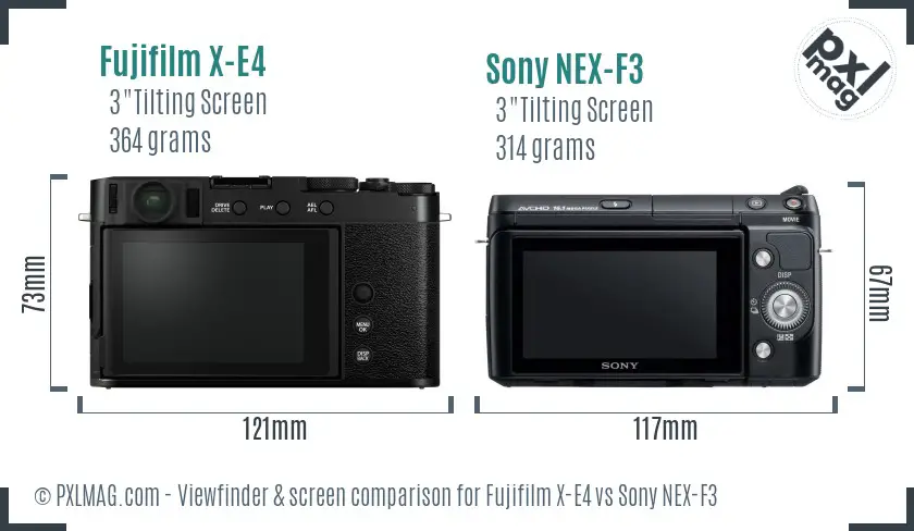 Fujifilm X-E4 vs Sony NEX-F3 Screen and Viewfinder comparison