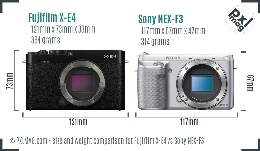 Fujifilm X-E4 vs Sony NEX-F3 size comparison
