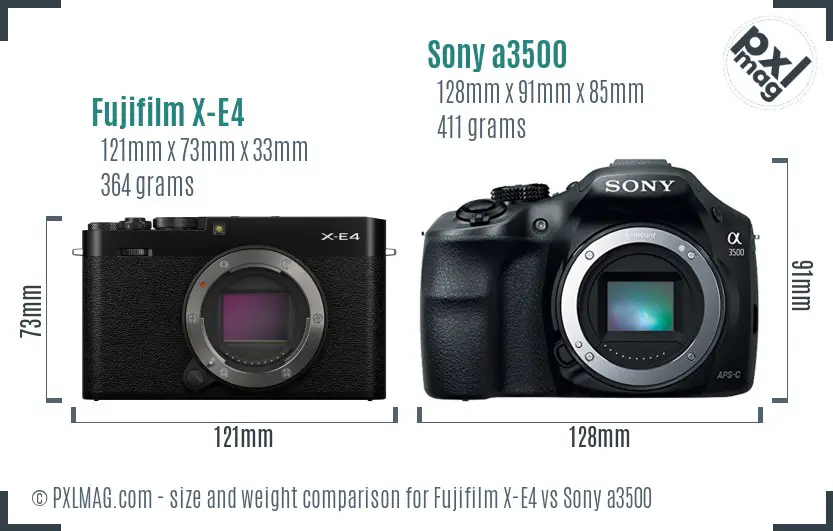 Fujifilm X-E4 vs Sony a3500 size comparison