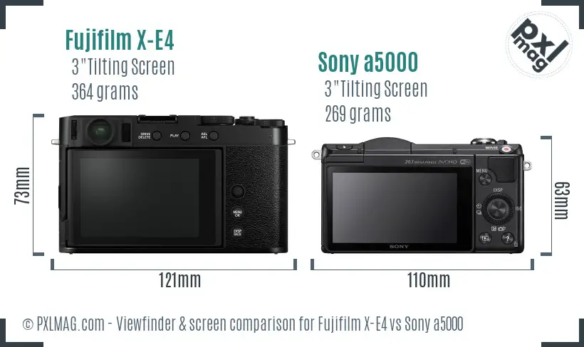 Fujifilm X-E4 vs Sony a5000 Screen and Viewfinder comparison