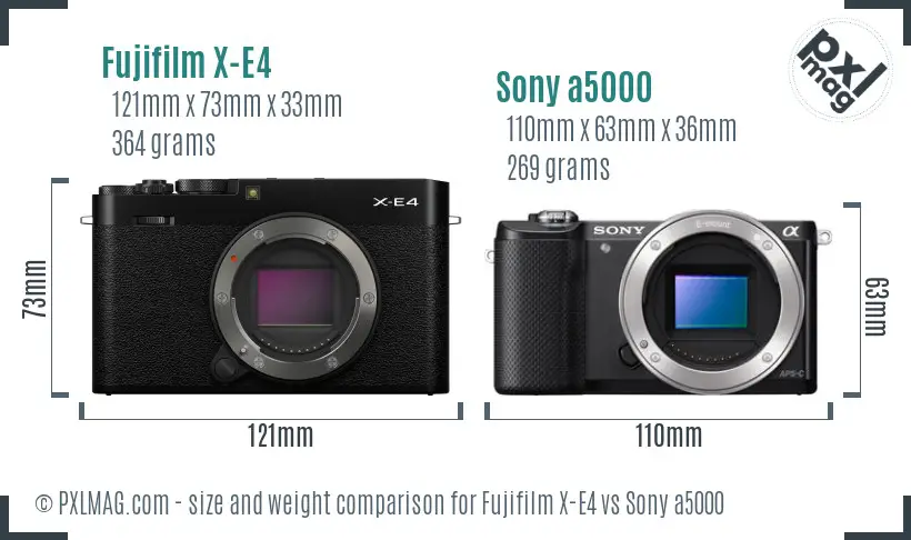 Fujifilm X-E4 vs Sony a5000 size comparison