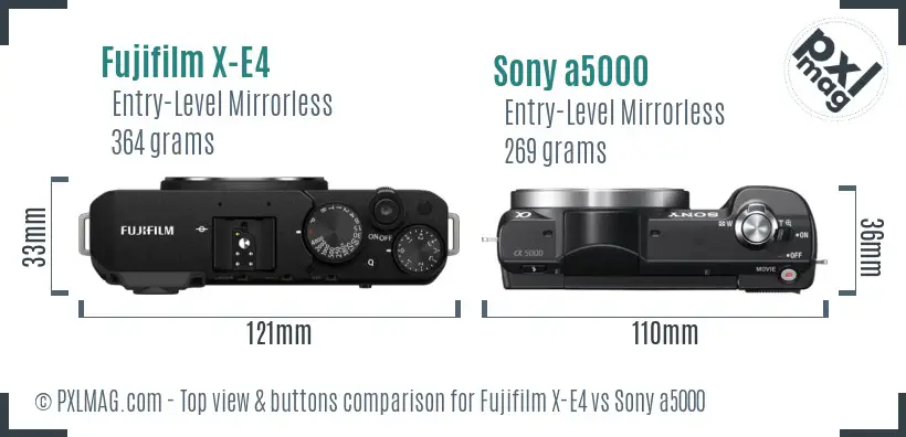 Fujifilm X-E4 vs Sony a5000 top view buttons comparison