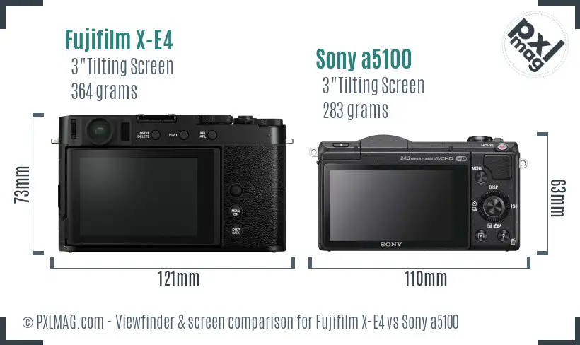 Fujifilm X-E4 vs Sony a5100 Screen and Viewfinder comparison