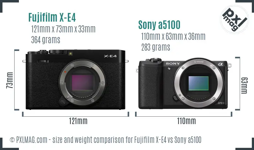 Fujifilm X-E4 vs Sony a5100 size comparison