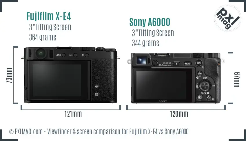 Fujifilm X-E4 vs Sony A6000 Screen and Viewfinder comparison