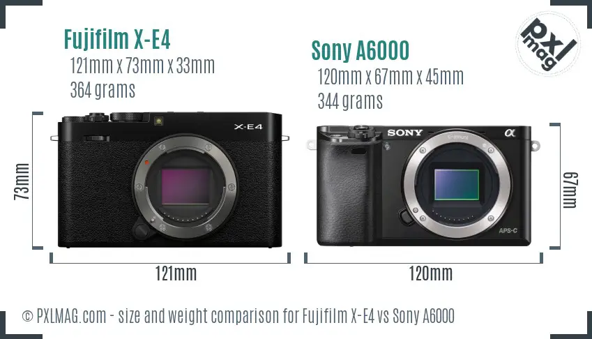 Fujifilm X-E4 vs Sony A6000 size comparison