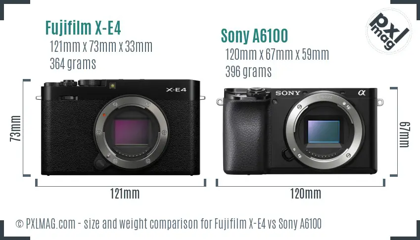 Fujifilm X-E4 vs Sony A6100 size comparison