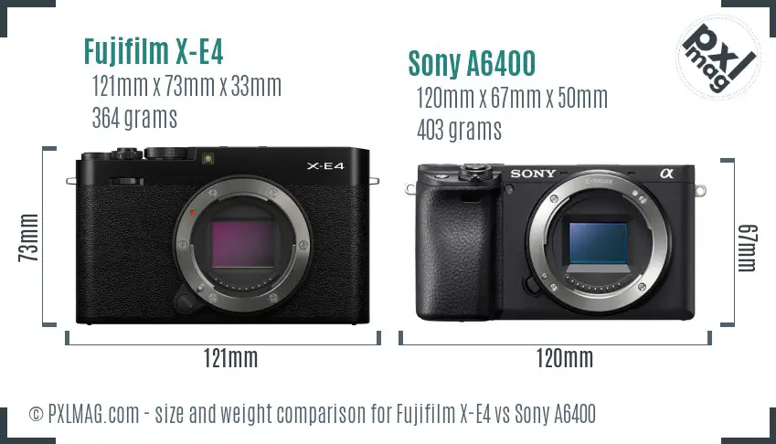 Fujifilm X-E4 vs Sony A6400 size comparison