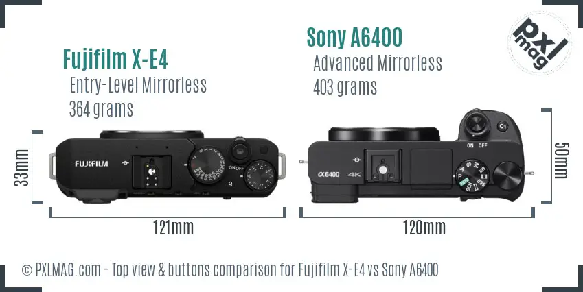 Fujifilm X-E4 vs Sony A6400 top view buttons comparison