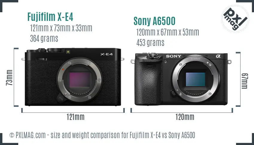 Fujifilm X-E4 vs Sony A6500 size comparison