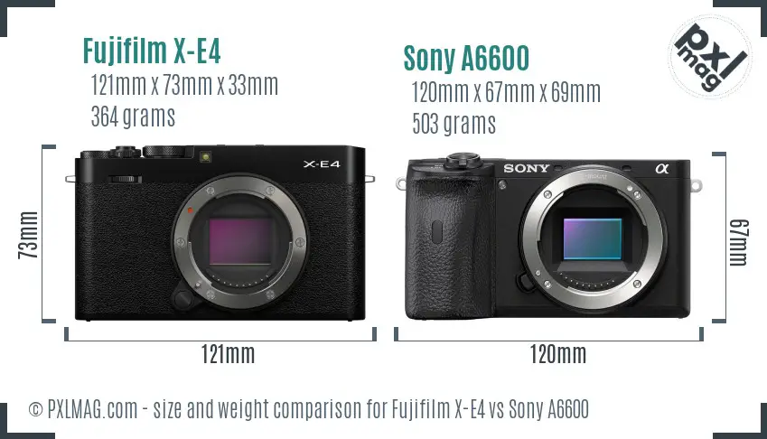 Fujifilm X-E4 vs Sony A6600 size comparison