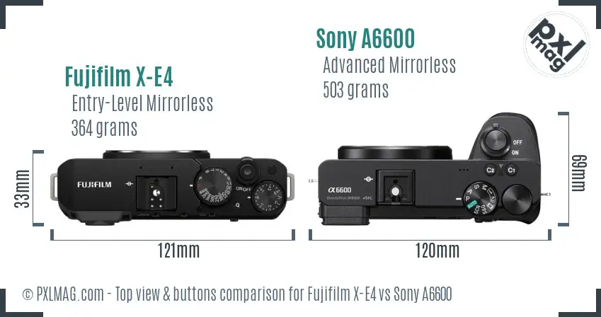 Fujifilm X-E4 vs Sony A6600 top view buttons comparison