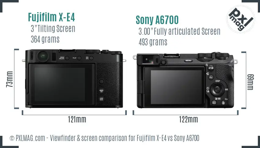 Fujifilm X-E4 vs Sony A6700 Screen and Viewfinder comparison