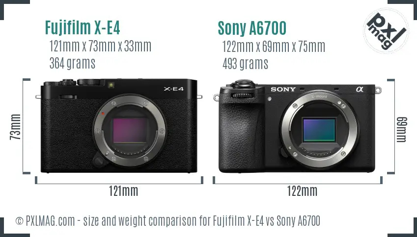 Fujifilm X-E4 vs Sony A6700 size comparison