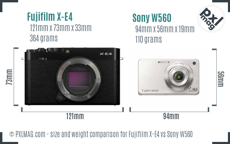Fujifilm X-E4 vs Sony W560 size comparison