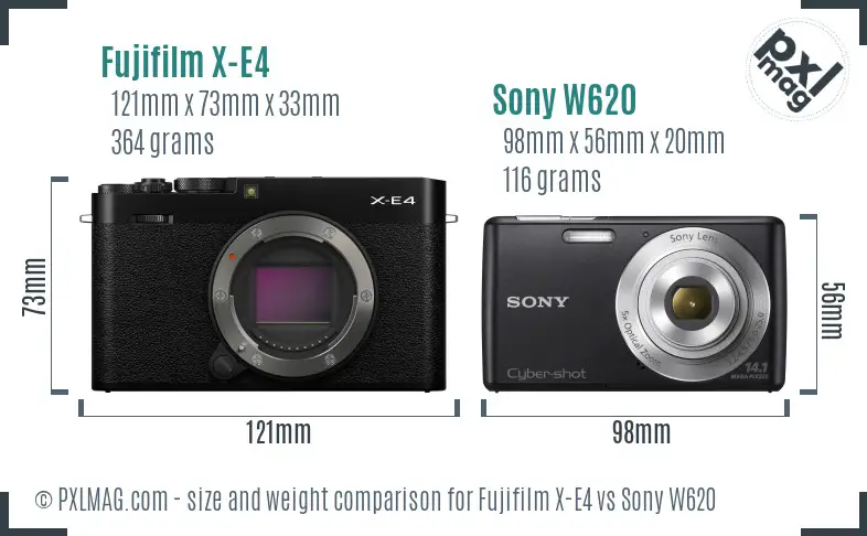 Fujifilm X-E4 vs Sony W620 size comparison